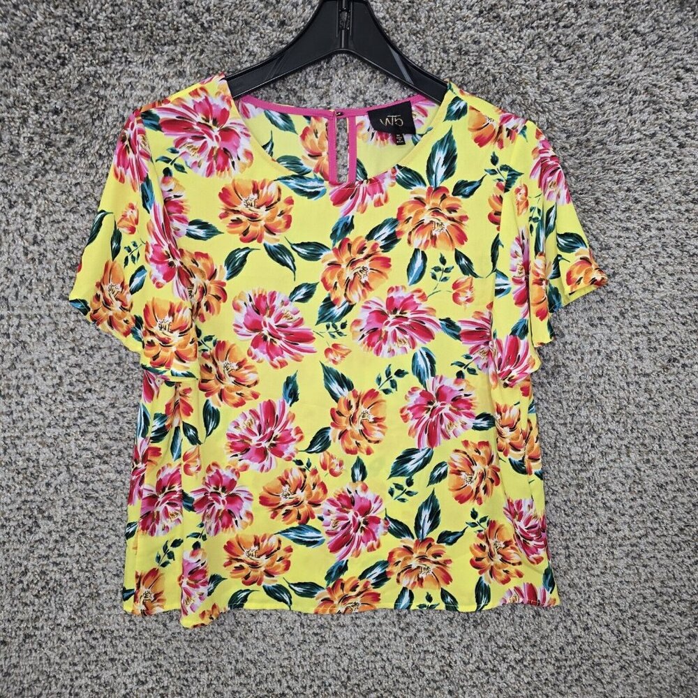 W5 Anthropologie Top Womens Medium Yellow Floral Print Flutter Sleeve Blouse